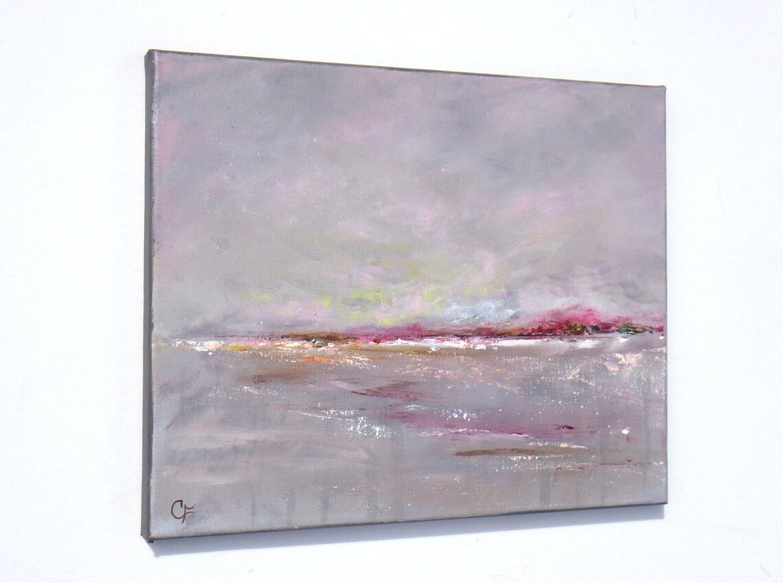 Serene Abstract Landscape Painting Grey Pink and Brown Etsy
