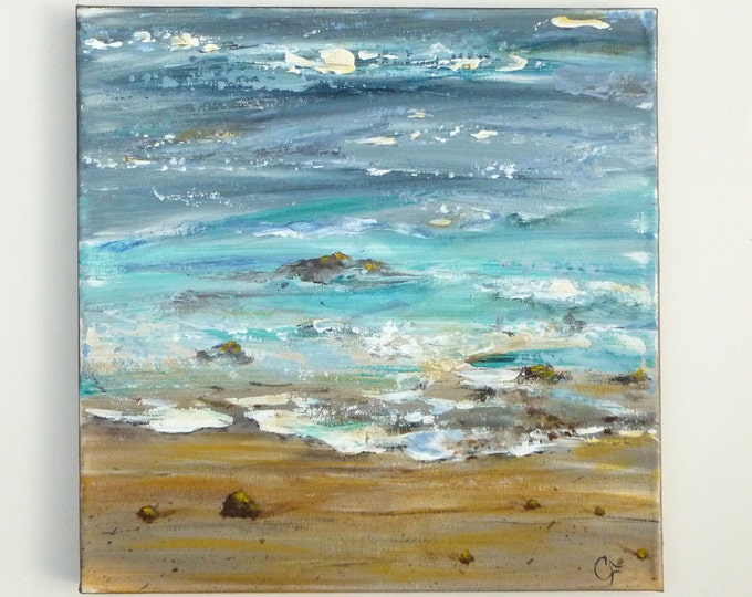 Ocean Painting Textured Abstract Beach Modern Art Square Etsy