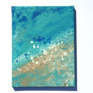 abstract cells acrylic pour wall art, Ocean breeze Acrylic Fluid Art gold 056