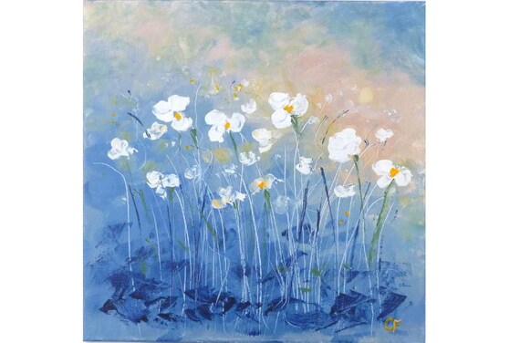 Flower Painting Pastel Colors White Flowers With Texture Etsy