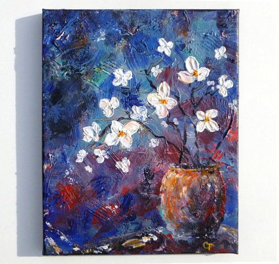 Flower Vase Painting Terracotta Vase With White Flowers On Etsy