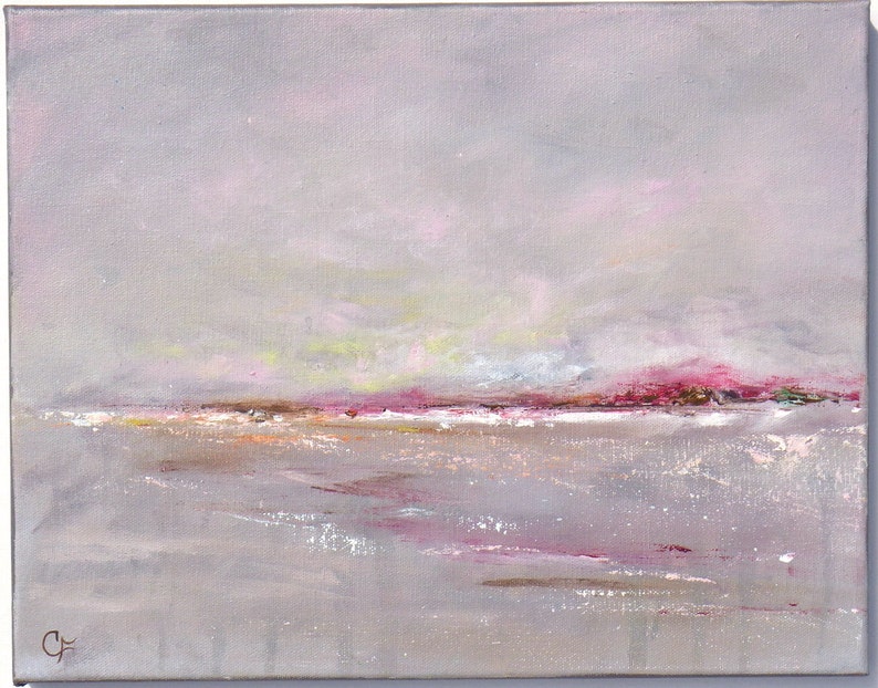 Serene Abstract Landscape Painting Grey Pink and Brown Etsy