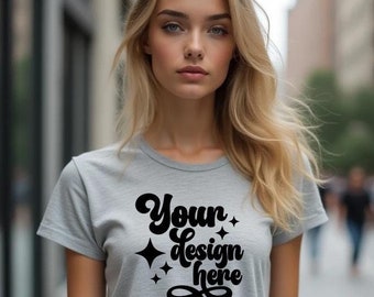 Graues Damen T-Shirt Mockup Weißes Unisex T-Shirt MockUp T-Shirt Mockup Männer T-Shirt Mockup Tshirt Mockup Weiblich Modell Mockup JPEG Digital