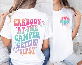 Errbody at the Camper Gettin' Tipsy Summer, Retro Summer Hello Summer Lake Retro Summer Designs Unisex Heavy Cotton Tee with Whimsical