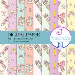 Back to School Digital Papers, Boho Coquette Teacher Seamless printable pattern, instant download classroom background, teacher graphics