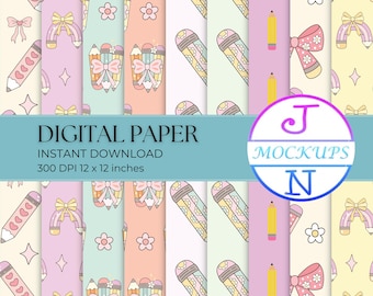 Documenti digitali per il ritorno a scuola, modello stampabile senza soluzione di continuità con Boho Coquette Teacher, download immediato dello sfondo dell'aula, grafica per insegnanti