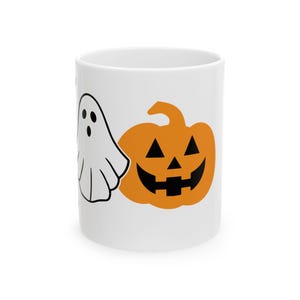 Halloween Ceramic Mug - Ghosts & Pumpkins Design, Spooky Coffee Cup, Fall Decor, Trick or Treat Mug, Halloween Gift