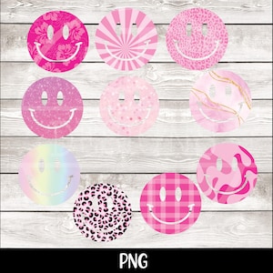 Smiley face bundle PNG, pink smiley png, smiley sublimation png, checkered smiley png, daisy smiley png, happy face png, flower png groovy
