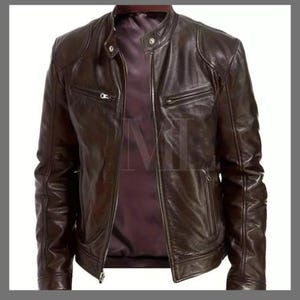 Nouvelle veste en cuir souple pour hommes, veste de moto en peau de mouton marron * Veste d'hiver en cuir de vachette véritable, décontractée et tendance (taille personnalisée)
