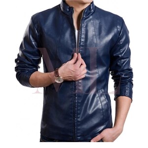 Nouvelle veste en cuir souple pour hommes élégante, veste de moto en peau de mouton bleue * Veste d'hiver en cuir de vachette véritable, décontractée et tendance (taille personnalisée)