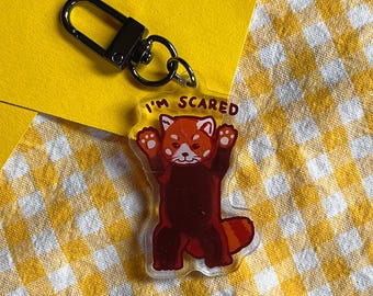 I’m Scared Red Panda Keychain | Acryl Schlüsselanhänger mit Glitzer | Cute Anxiety Relatable | Roter Panda Anhänger