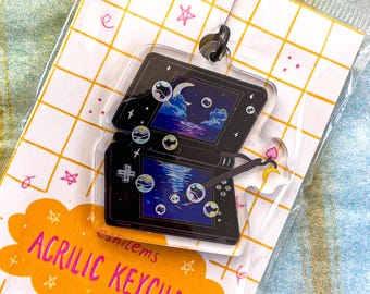 Colgante acrílico "Nintendo DS" | Llavero negro | Referencia a Mystery Dungeon | Accesorio para gamers | Consola retro | Llavero bonito