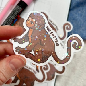 Holo Sticker „You Got This“ | Affe mit Sternchen-Glitzerfolie | Motivations-Sticker | Kawaii | Selbstfürsorge