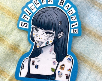 Sticker Baddie | Pegatina de vinilo con personaje original y estilo collage | Estética indie | Baddie | Gótico