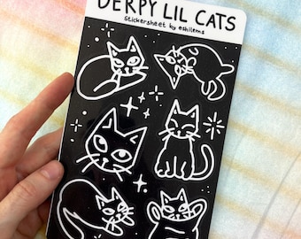 Hoja de pegatinas divertidas de gatos | Pegatinas de gatos negros adorables | Pegatinas de vinilo de gatos graciosos | Pegatinas para diarios | Regalo para amantes de los gatos