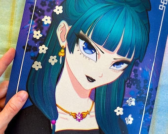 Lámina artística de anime gótico | Póster con lámina plateada | Inspirado en la farmacia | Decoración de pared femenina oscura | Lámina artística DIN A4