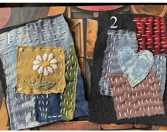 Slow Stitch Sashiko Boro Denim Patch sew on Embellishment with visible mending