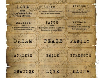 Instant Download Inspirational Words and Quotes carnival tags/ junk journal tags