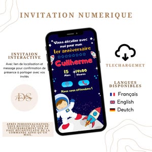 Invitation digital pour fête d'anniversaire astronaute personnalisée