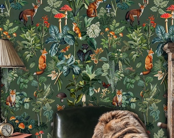 Fondo de pantalla de animales del bosque: Mural de bosque caprichoso