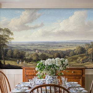 Carta da parati murale con alberi e colline, carta da parati murale con montagne panoramiche, carta da parati con paesaggi staccabili e attaccabili, carta da parati con alberi e natura e murale rurale