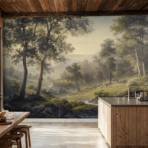 Forest Wallpaper Mural, Scenic Tree and River Wallpaper Mural, Peel and Stick Landscape Wallpaper, Nature Trees and Wallpaper Wall Mural