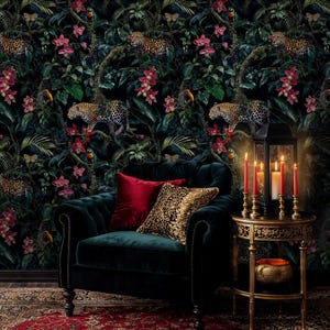Leopard Jungle Wallpaper Mural: Exotic Botanical Peel and Stick