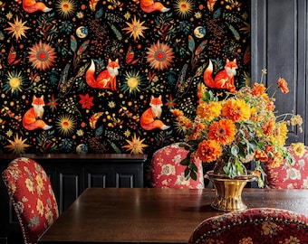 Fox and Starry Night Peel and Stick Wallpaper: Whimsical Woodlands Mural