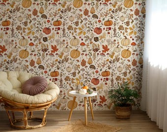 Pumpkin Mushroom Wallpaper: Botanical Garden Peel and Stick