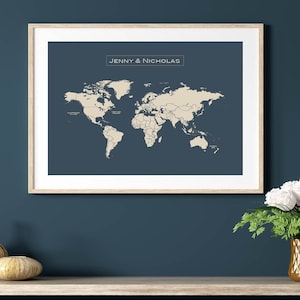 Personalized Custom World Map, Celebrate Your Relationship, Family, Friends, Adventures. Digital Download Only.