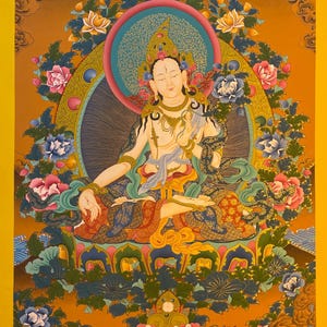 Original Handmade White Tara Thangka Painting Hand-Painted in Nepal 24 Carat Gold Premium Quality Painting Size 50cm*75cm Tibetan Art