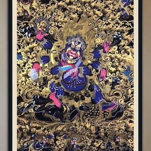 Original Handmade Mahakala bhairaba thangka painting (60*90 cm)Handmade with natural stone colours from himalayas of nepal and pure gold