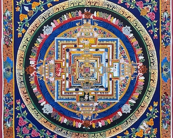 Handmade Kalachakra Mandala Thangka Painting: Tibetan Buddhist Art