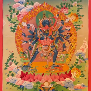 Original Hand-Painted Tibetan Kalachakra Thangka Wheel of Time Buddhist Deity Art Sacred Spiritual Wall Decor thanka painting art gift