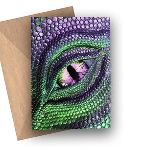 Biglietto d'auguri Dragon Eye (viola e verde)