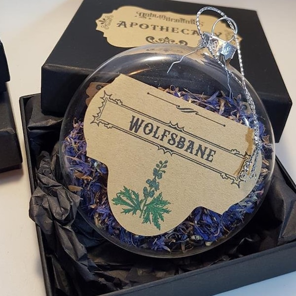 Wolfsbane - Apotheker - Luxus GlastrankKugel (Weihnachtsdeoktaion oder Geschenk für einen Hexenzauberer) NICHT ECHTE WOLFSBANE