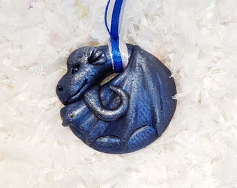 Dragon Decoration in Blue and Silver (Large round)