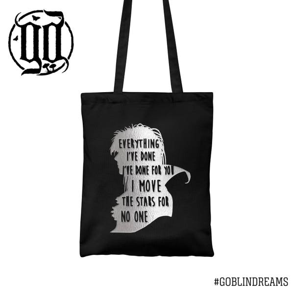 Jareth Goblin King Tote Bag - Silver on Black - Labyrinth