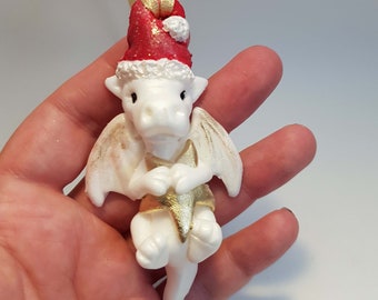 Dragon Christmas Decoration - Small Ivory and Gold