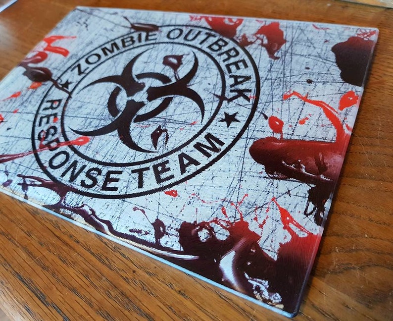 Zombie Outbreak Response Team Blood Splatter Chopping Board