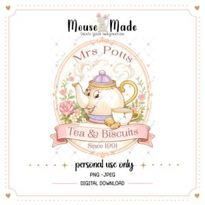 Die Schöne und das Biest, Teestunde mit Mrs Potts Digitalgrafik. PNG