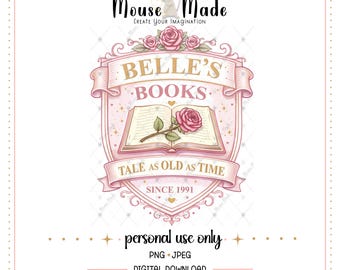 Belle’s Books graphic design, Beauty and the Beast, digital PNG