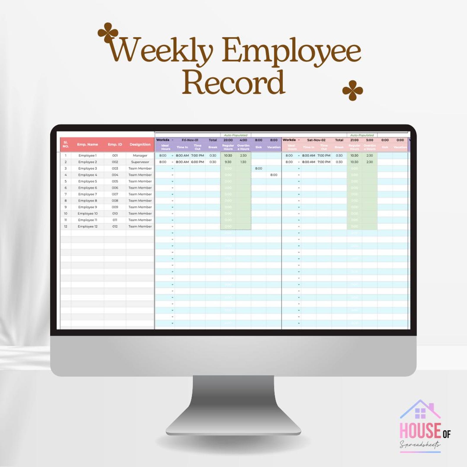 Weekly Employee Payroll | Google Sheets | Payroll Calculator | Timecard ...