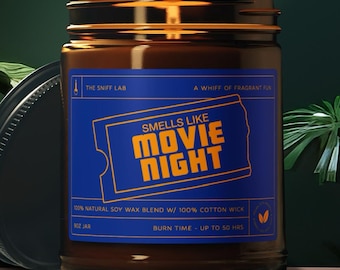 Smells like movie night video store scented candle, VHS, DVD, movie rental 90&#39;s nostalgia, Retro Decor gift popcorn binge watch housewarming