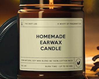 Funny Earwax Gag Gift, Scented Soy Candle, Multi-Size Amber Jar Home Decor Novelty Gift, Hand Poured Candle, Unique Gift for her him friend