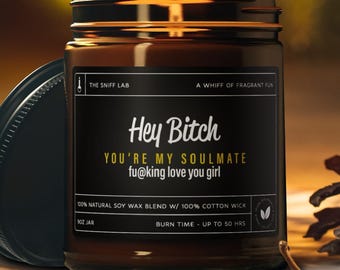 Gift For Best Friend, Hey Bitch you're my Soulmate Funny Candle, Best Friend Gift Ideas, Gifts For Her, Soy Candle, Holiday Idea BFF Bestie