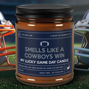 Smells Like a Cowboys Win, Dallas Cowboys Lucky Game Day Candle, Football Candle, NFL Fans Gift, Game Day Decor, Sport Themed Candle Him Her