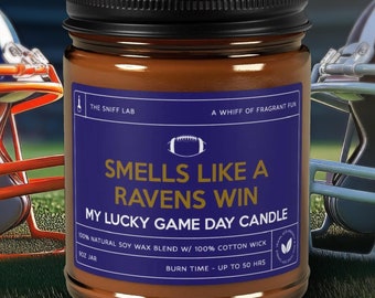 Luktar som en Ravens-vinst, Baltimore Ravens lyckoljus för matchdagen, fotbollsljus, present till NFL-fans, matchdagsdekor, sporttemaljus för honom