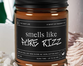 Funny pure rizz Scented Soy Candle, Humorous Gift for Him, Man Cave Decor, Hilarious Amber Jar Candle, Men's Gag Gift, Hand Poured Candle
