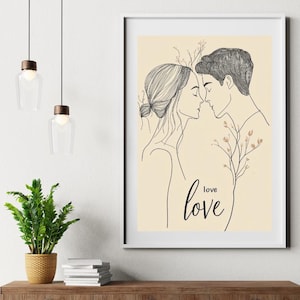 Minimalist Line Art Love Poster| Abstract Love Wall Art | Love Print | Digital Download | Romantic Home Decor | Bedroom Decor | Gift for Him